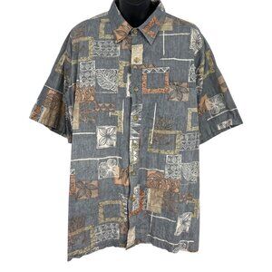 Cooke Street Mens XL Hawaiian Aloha Shirt Blue Brown Short Sleeve Button Down